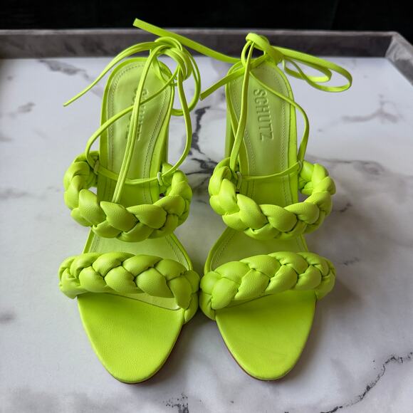 SCHUTZ Zarda Neon Green High Block Heel Sandals Size 7 - Picture 4 of 9